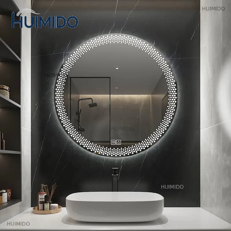 Bathroom Mirror Adjustable Smart Bath Mirror 50CM Round LED Hotel Bedroom Wall Mounted Defogging Decorative Mirrors