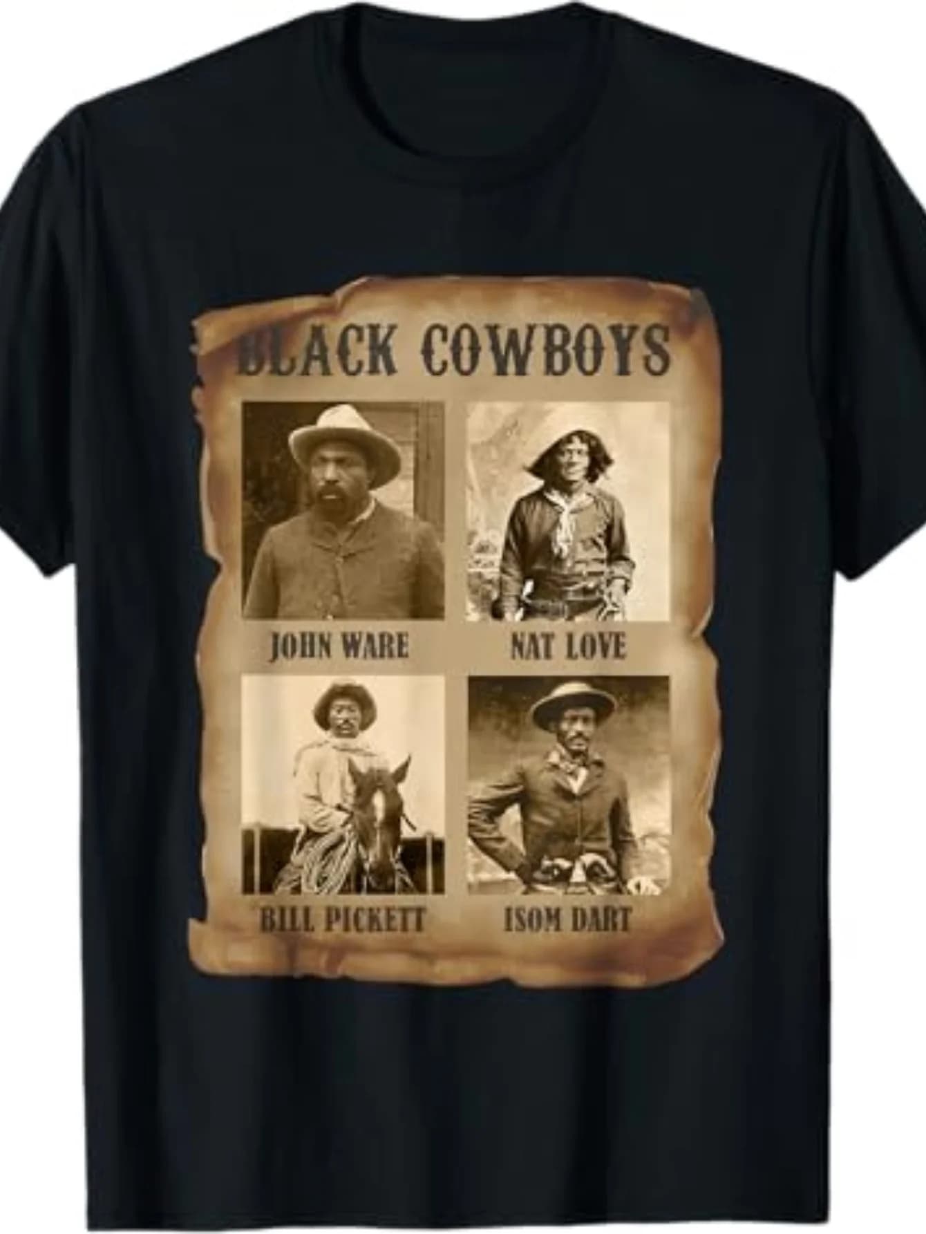 T-Shirt Featuring a Black Cowboy Western Rodeo Theme, Celebrating Melanin and Black History in Texas This Casual Crew Neck Short Sleeve Shirt Is Made from Comfortable Fabric, Designed for Street Style with a Trendy Look, and Has Slight Stretch.