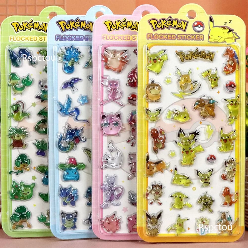 Adesivi 3D in Resina Anime Pokemon, Decorazioni Kawaii di Pikachu e Psyduck, Sticker Decorativi in Cristallo per Notebook, Chitarra, Laptop