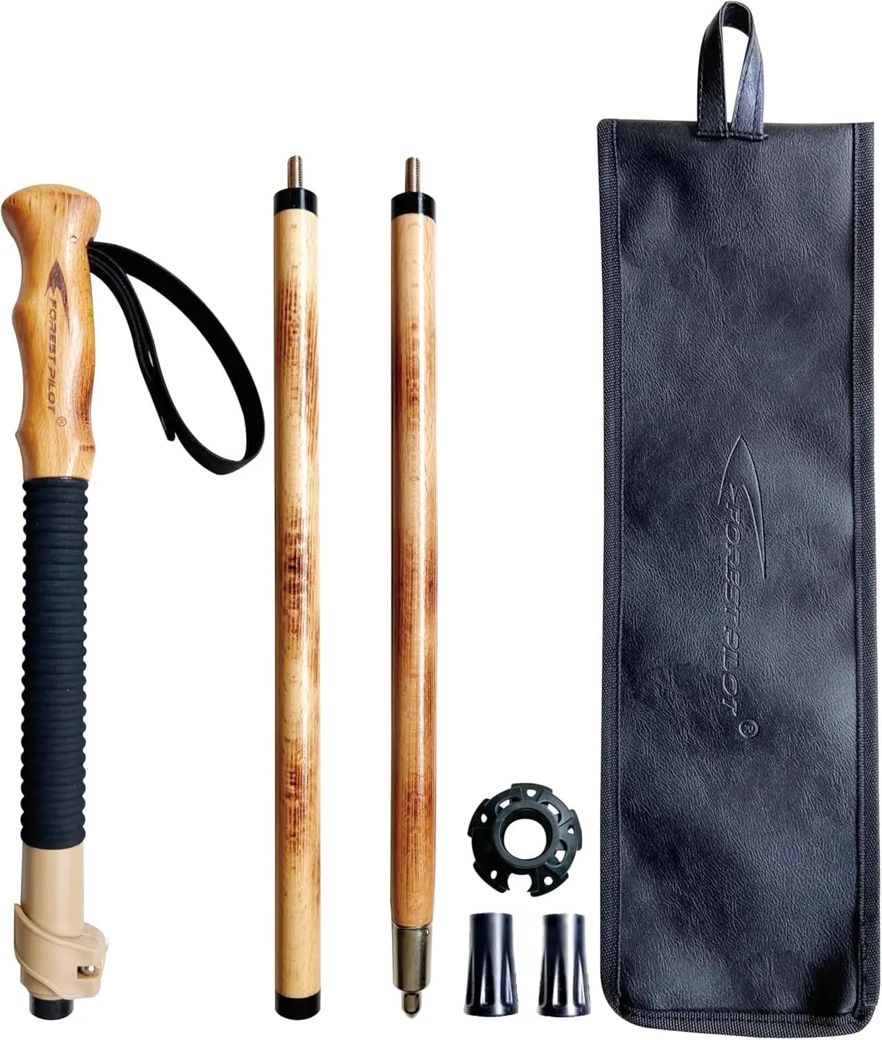 Bastoncini da Trekking Regolabili - Legno di Faggio Naturale, Chiusura Rapida, Cinturino in Pelle per Escursionismo e Camminata