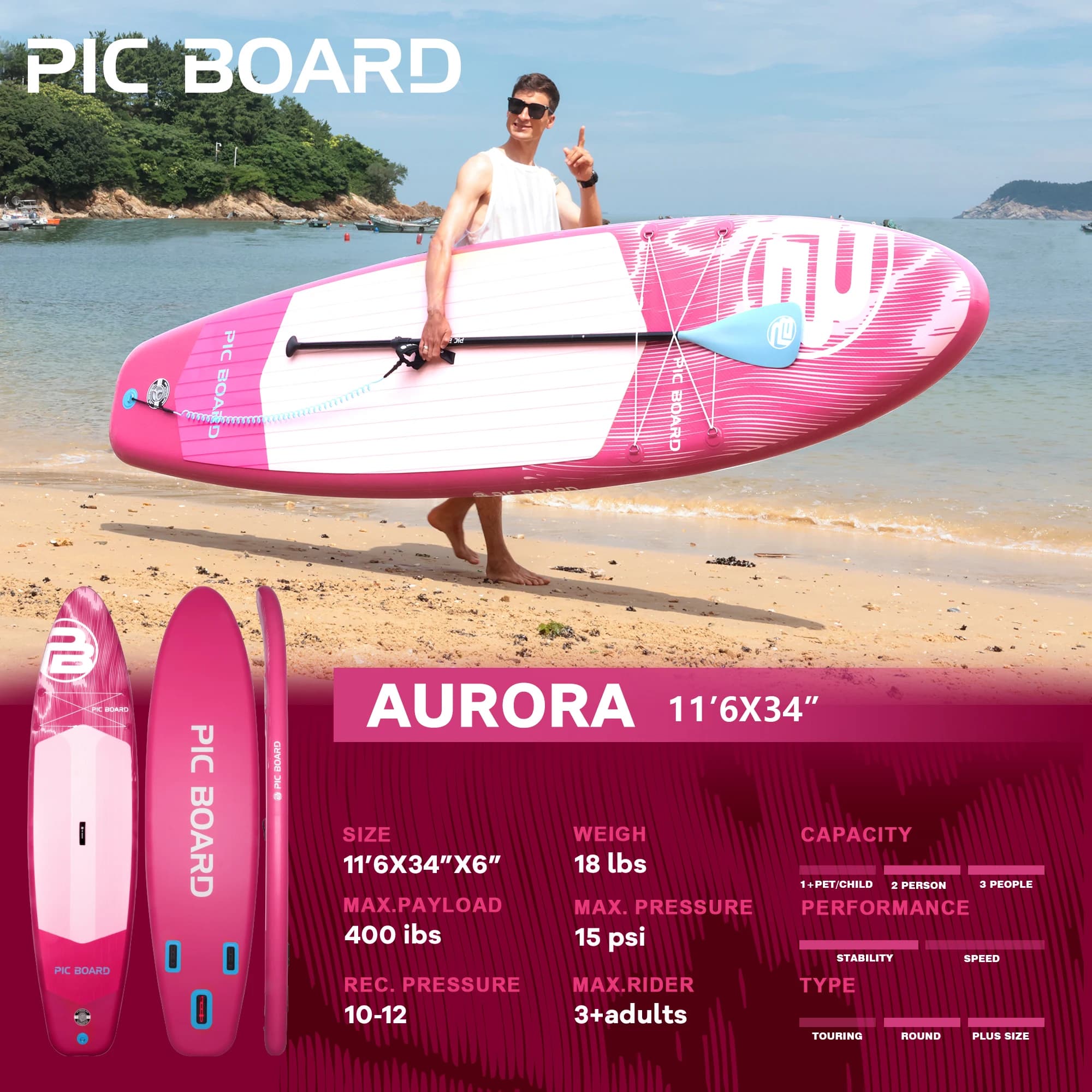 SKATINGER 11'6''x34''x6'' Inflatable Paddle Board for Adults Waterproof Standing Style SUP Board with Accessories for Aquatic