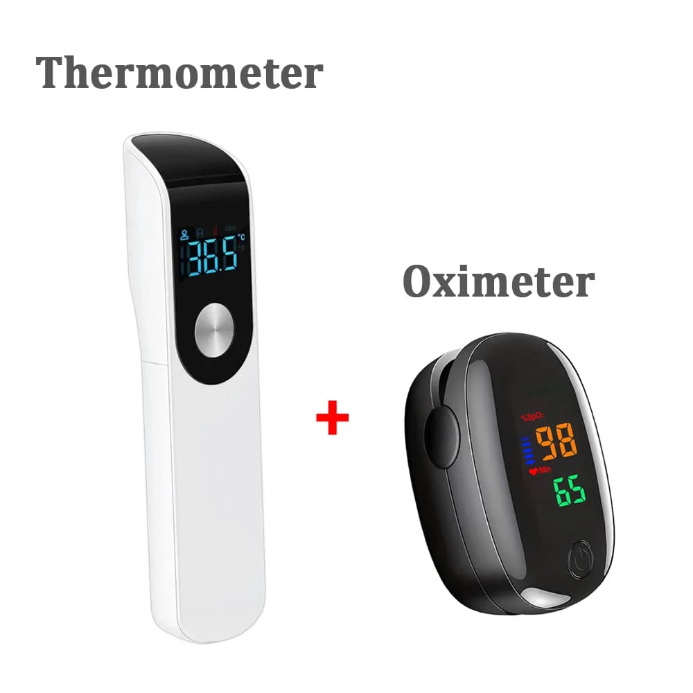 Digital IR Thermometer for Home, Children and Adults, Contactless Body Temperature Measurement or Mini Oxygen Oximeter for Blood