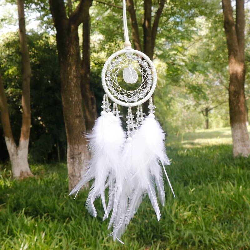 1Strand Natural Crystal Stone Dream catchers Amulet Feather Dream Catchers Bedroom Wall Hangings Decor Total length 40cm
