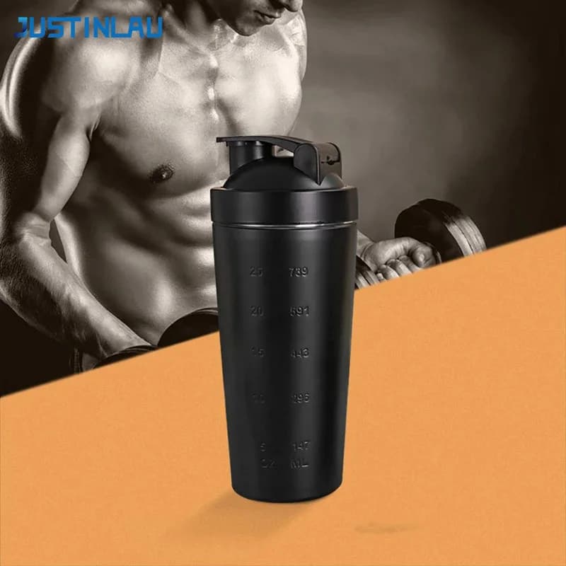Portable Stainless Steel Shaker Dust-proof Shaker Protein Bottle Sports Cup with Outdoor Fitness Scale Silk Cup