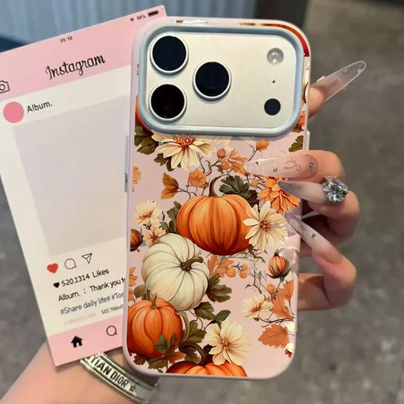 Yellow White Pumpkin Flowers Soft TPU Phone Case For iPhone 18 17 16 Pro Max 15 14 13 Pro 12 11 16E 17E Lens Protection Cover