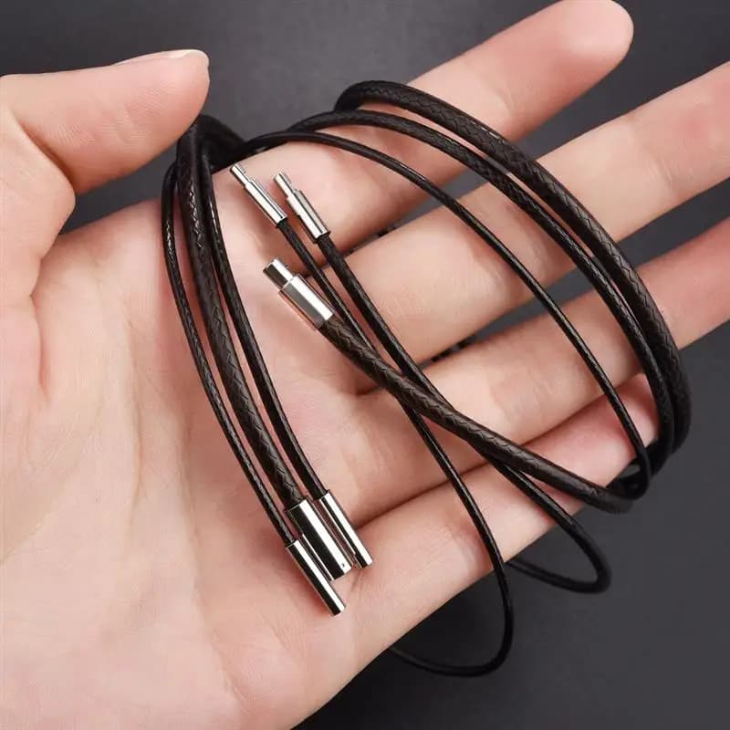 Collana a catena in pelle da 45-60 cm per donna e uomo, cordino in pelle cerata, chiusura in acciaio inossidabile, accessori per gioielli fai da te.