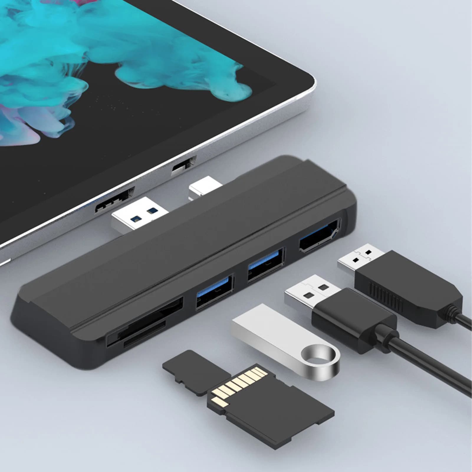 Lettore di schede di memoria 5in1 Gbps Risoluzione 4K Guscio in alluminio Hot Swap Hub USB3.0 Design compatto per accessori per computer Win10 XP