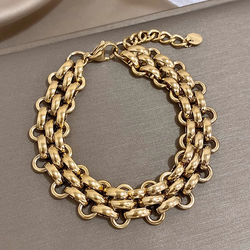 Bracciale a catena spessa e robusta in acciaio inossidabile alla moda per le donne Gioielli con braccialetti a maglie multistrato lucidi con dichiarazione punk