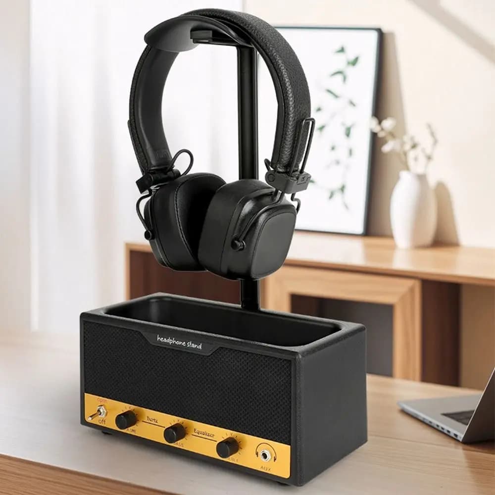 Metal Speaker Earphone Display Stand Space Saving Wide Curved Design Headphone Stand Decorative with Supporting Bar
