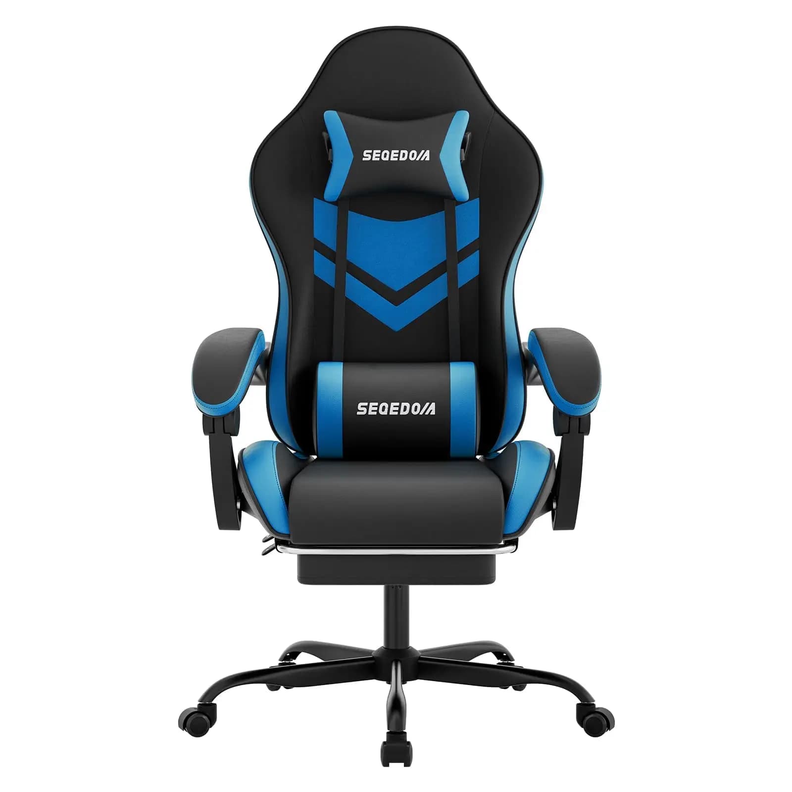 Gaming Chair with Footrest & Massage Lumbar Support, PU Leather Ergonomic High Back Swivel Height Adjustable Chair for