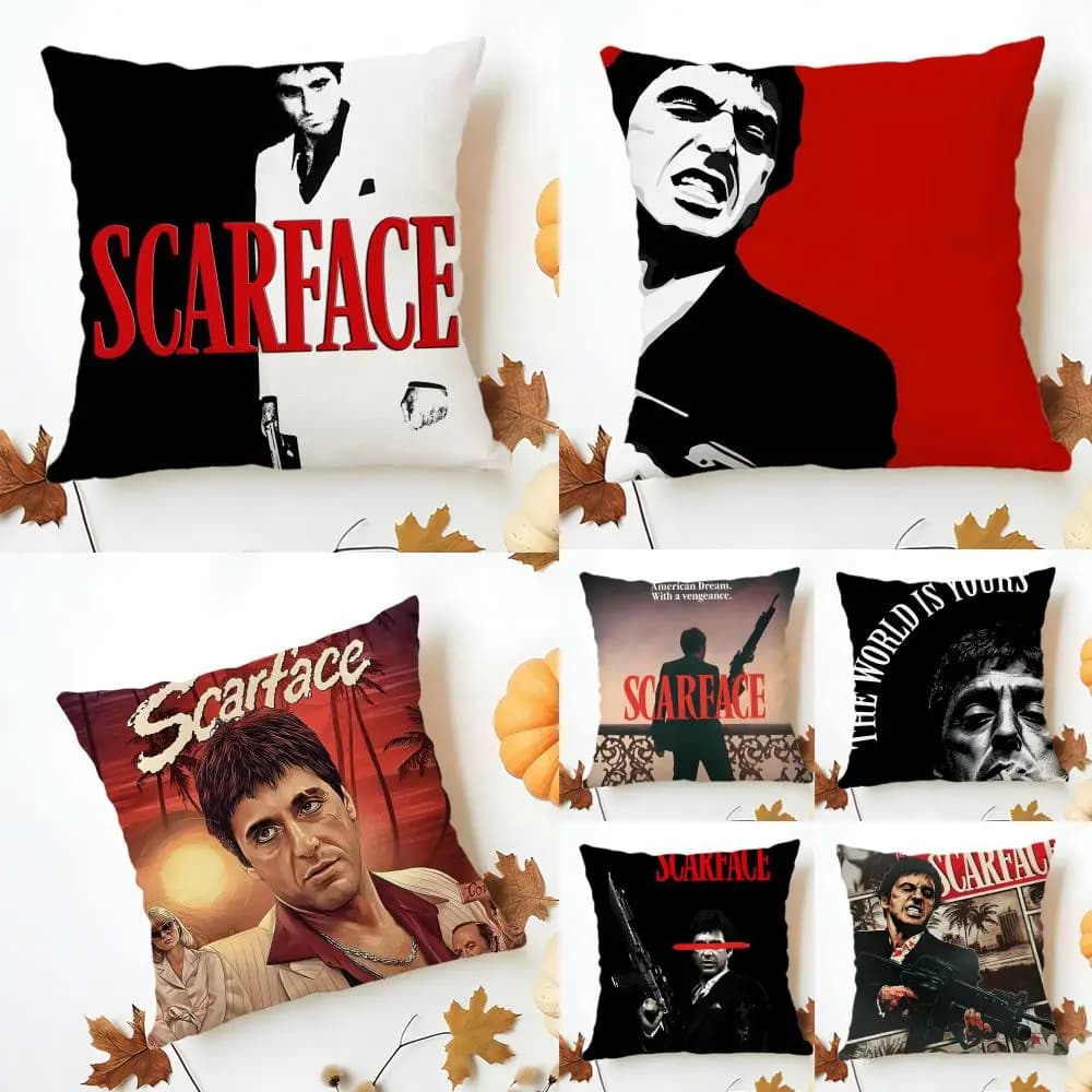 Simple Casual S-Scarface Al Pacinos Cushion Cover Washable Linen Pillowcase Soft for Sofa Bed Cozy Home Room Decor