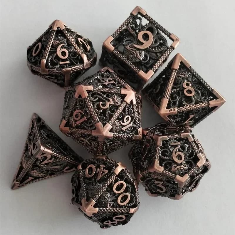 Set di dadi in metallo cavo da 7 pezzi per DND RPG Dragon inciso accessori per giochi da tavolo poliedrici regalo da collezione Dungeon Master