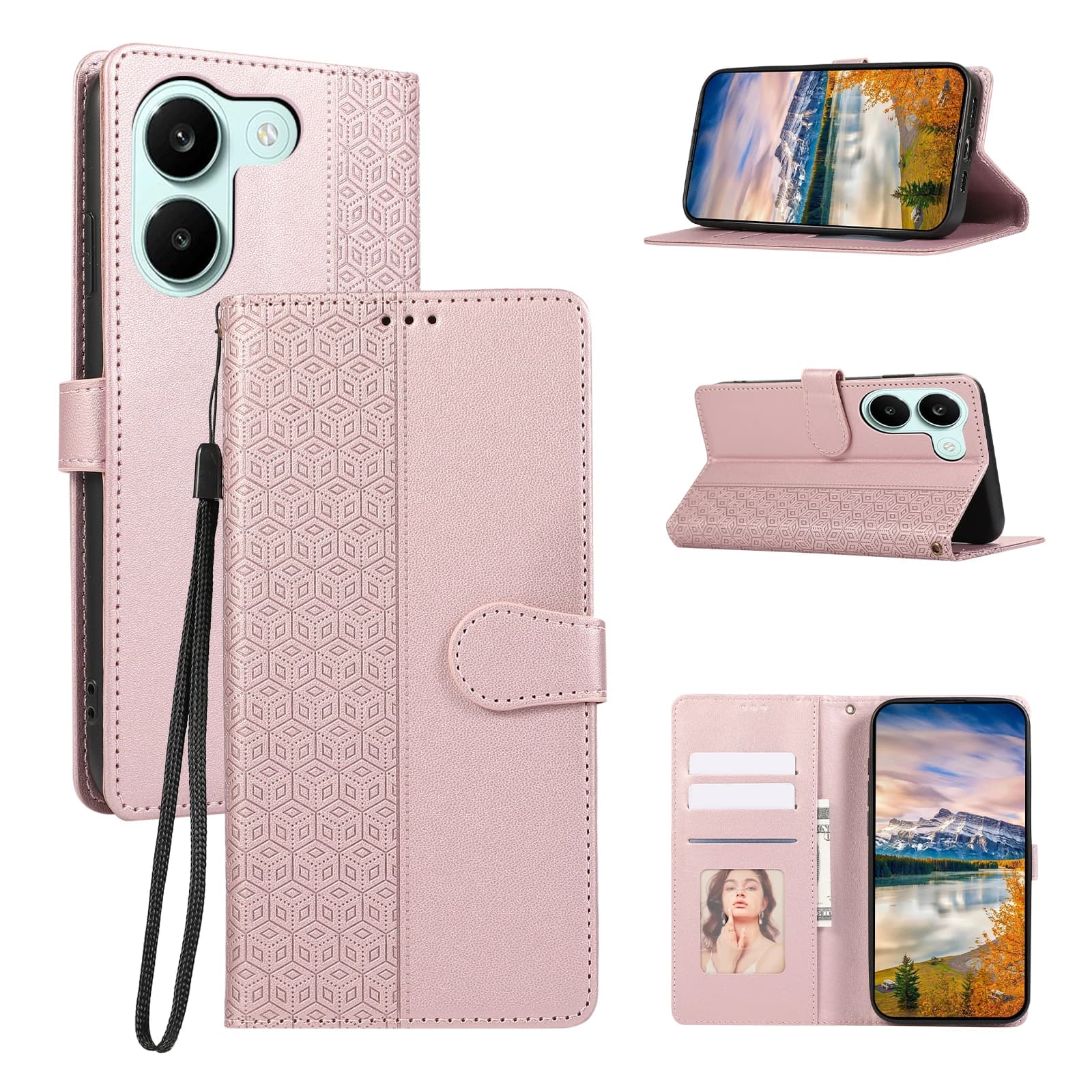 Elegante Custodia a Portafoglio in Pelle con Slot per Carte e Cinghia, Antiurto e Portatile, per Poco X8 Pro Max X7 6 5, con Presa Confortevole