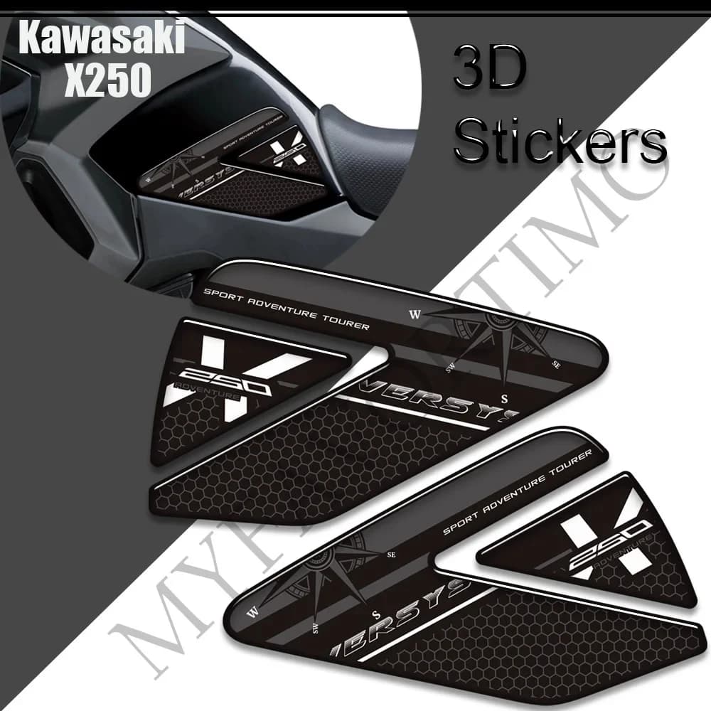 Per Kawasaki Versys-X 250 Versys X 250 250X Moto Rilievo del Carro Armato Manopole Gas Olio Combustibile Kit Ginocchio Protezione Adesivi Decalcomanie