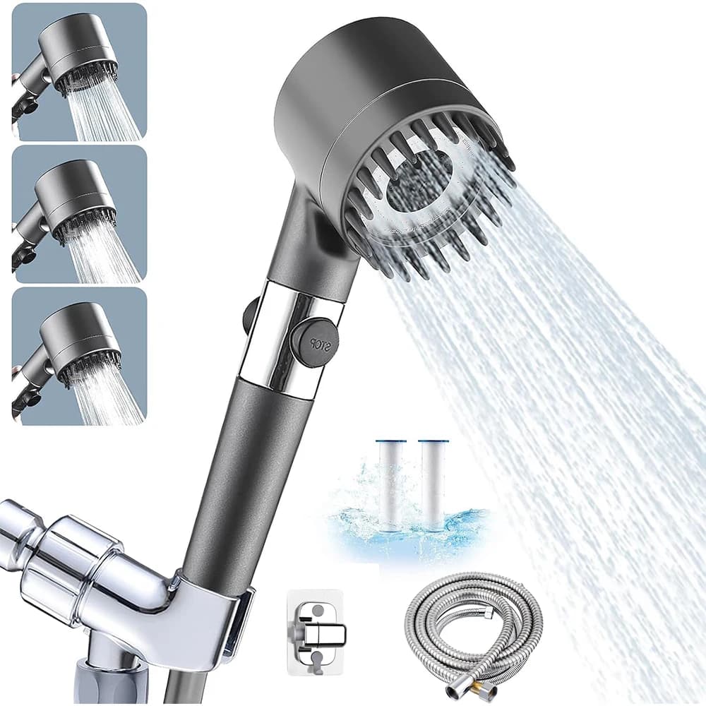 4 mode massage shower head with silicone brush Mode detachable spray gun High pressure portable shower head for bathroom with filter