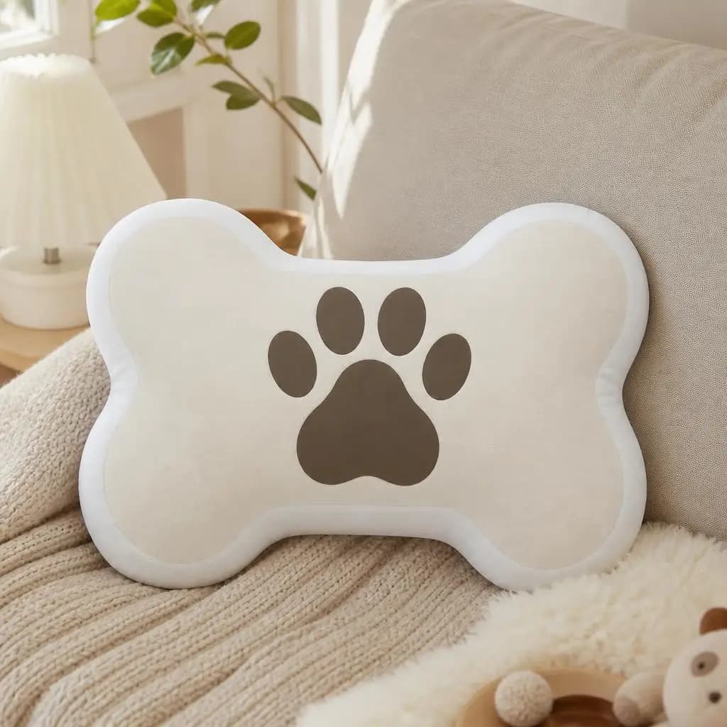 Cream Dog Bone Large Paw Print Plush Pillow Cushion Funny Stuffed Throw Pillow Home Decor Gift Sofa Bed Dog Lover Pet Shop