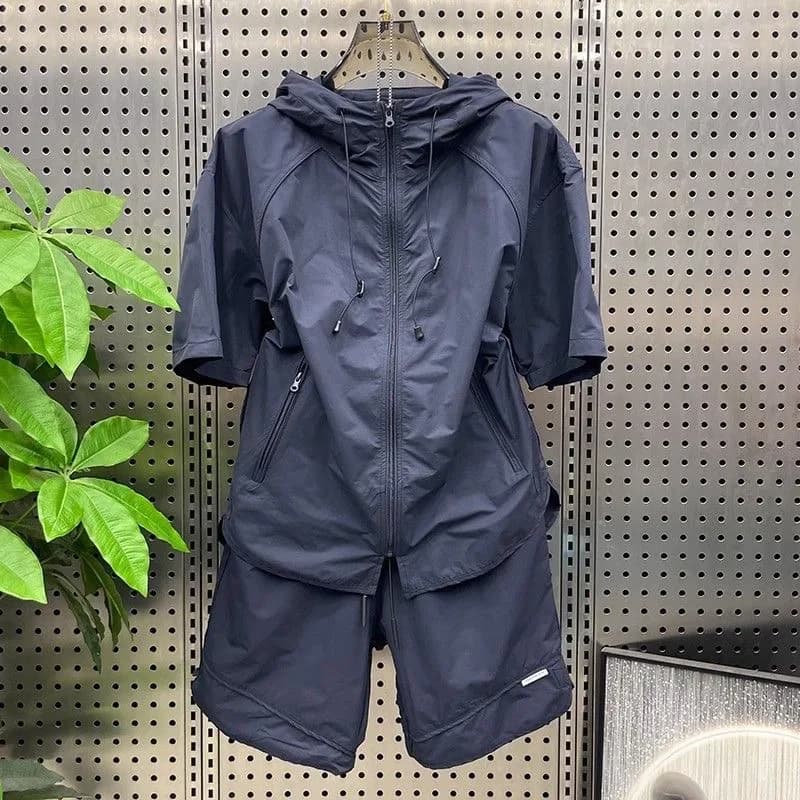 Summer Thin Hooded Casual Set Trendy Couple Short Sleeve Shorts Youth Loose Two-Piece Set Men's Fashion Ensemble