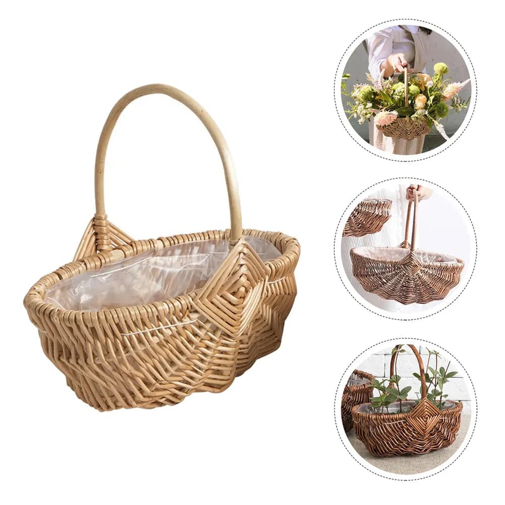 1Pcs Handmade Wood Fruit Basket Eco Friendly Woven Storage Basket for Dried Flowers Photo Props Kitchen Pantry Organization