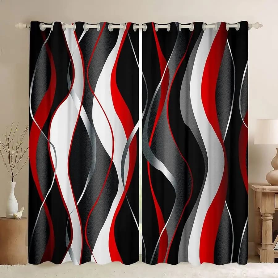 Dark Curtains Modern Abstract with Geometric Pattern Red Grey Black for Kids Girls 3050 Grey White