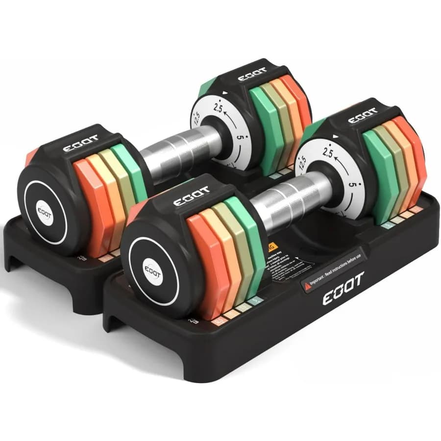 Adjustable/single dumbbell set, free adjustable handlebar set 5 in 1 from 12.5 pounds with anti-slip handle and rainbow weight plate