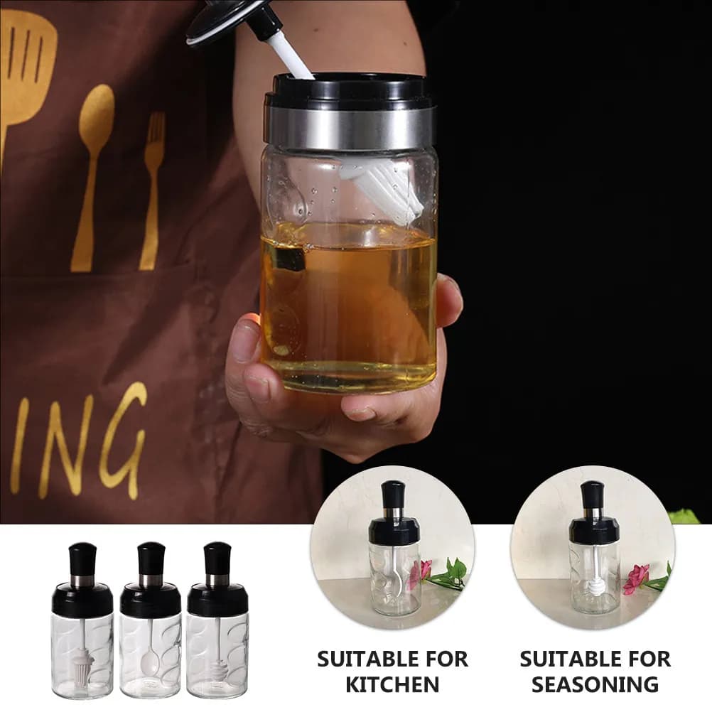 Set di 1 Contenitore in Vetro per Spezie Multiuso con 3 Coperchi e Anello di Tenuta, Contenitore per Conservazione in Cucina