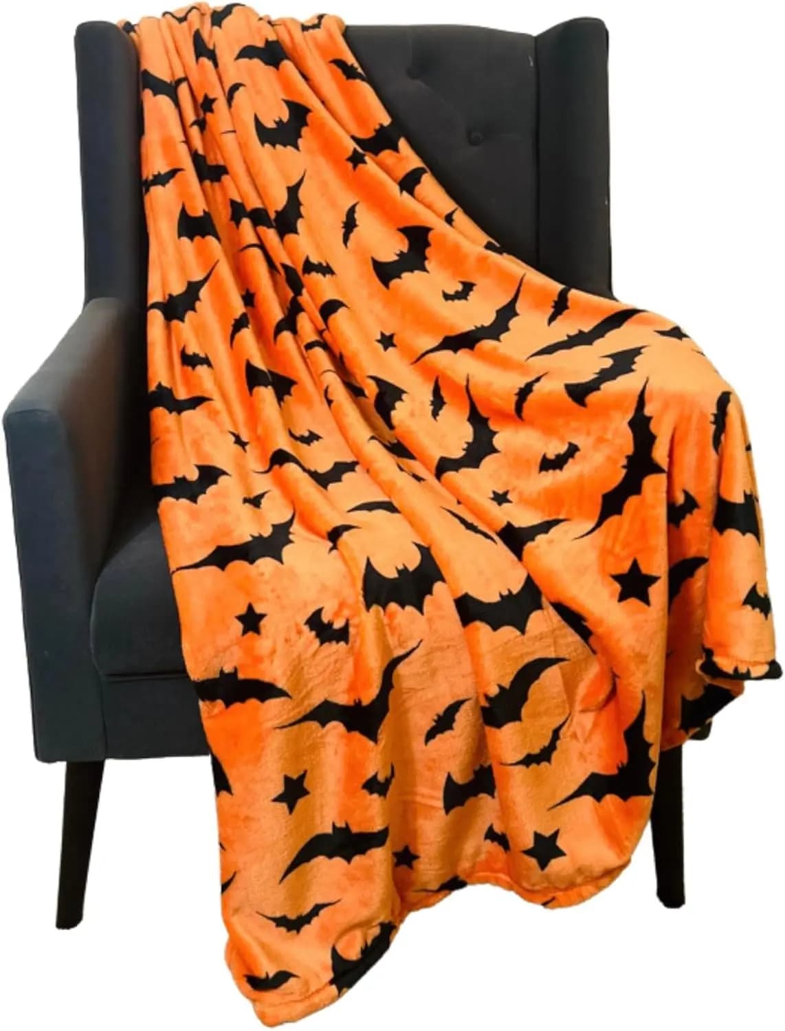 1 flannel gift blanket with black bat print, perfect for sofa, office, bed, travel, sleep, reading, relaxation, camping, use in all seasons