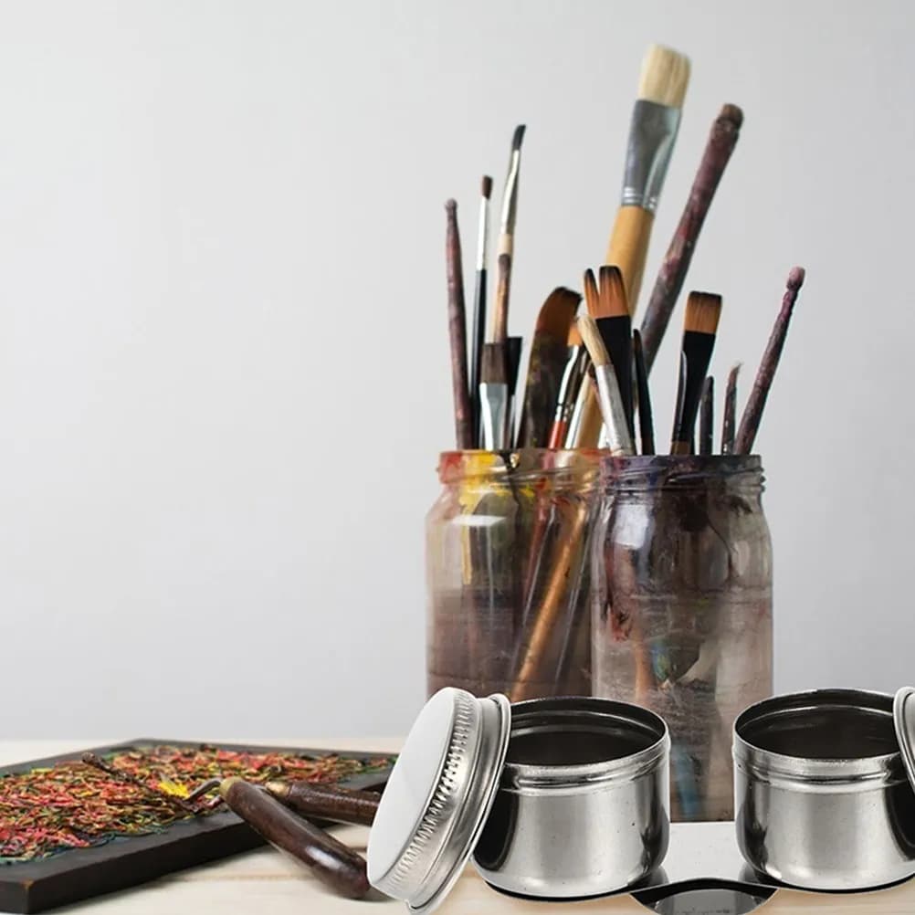 2 Pezzi Lavapennelli per Artisti in Acciaio Inossidabile, Contenitore per Olio e Organizzatore per Pittura per Casa, Scuola, Studio