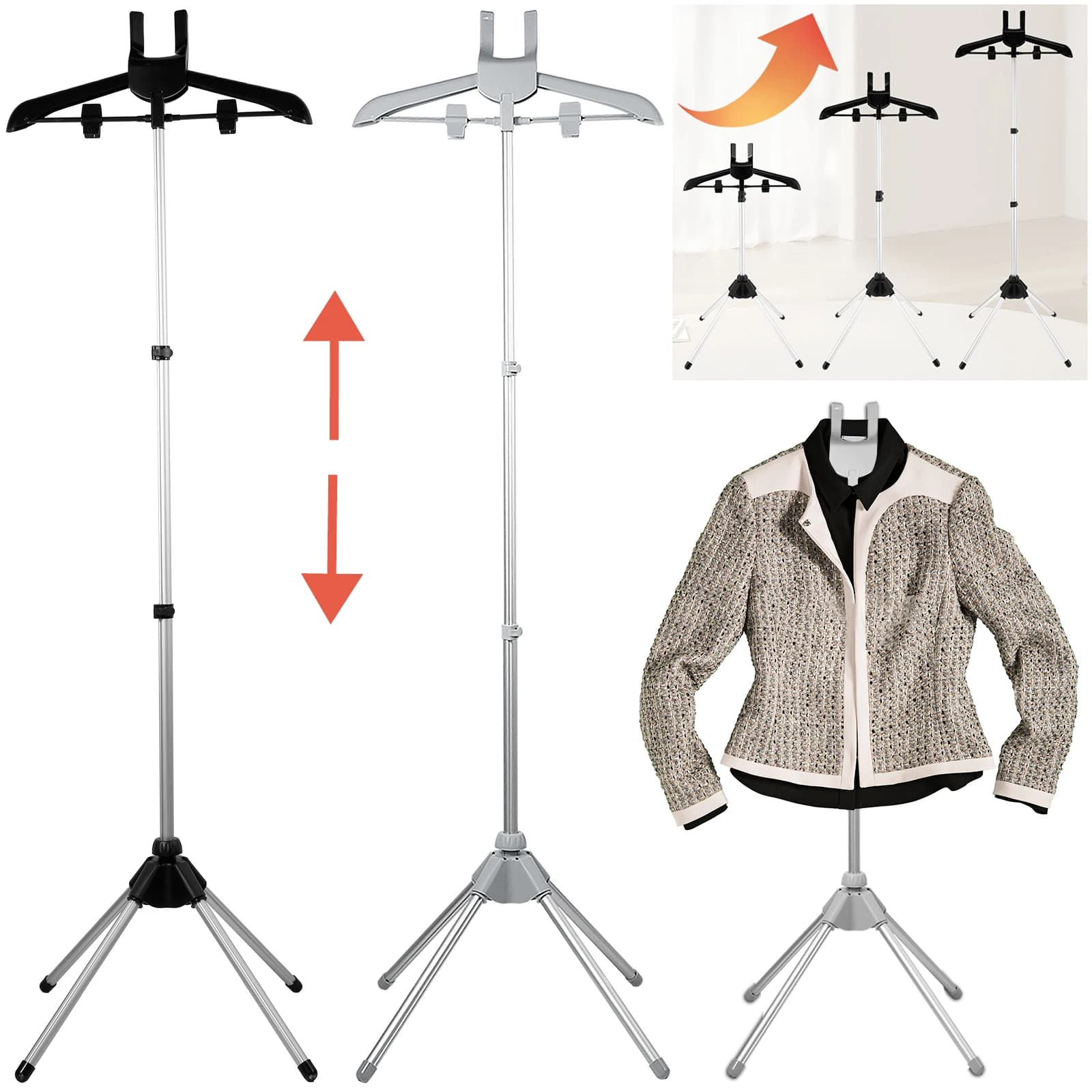 Supporto Telescopico per Vaporizzatore di Vestiti 85-160cm, Portatile e Regolabile in Altezza, per Uso Domestico