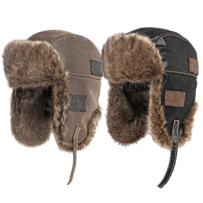 HT4098 Cappello russo Cappello invernale in pelle calda spessa Uomo Donna Cappello bomber in soffice pelliccia antivento Cappello con paraorecchie da sci Cappello russo Colbacco