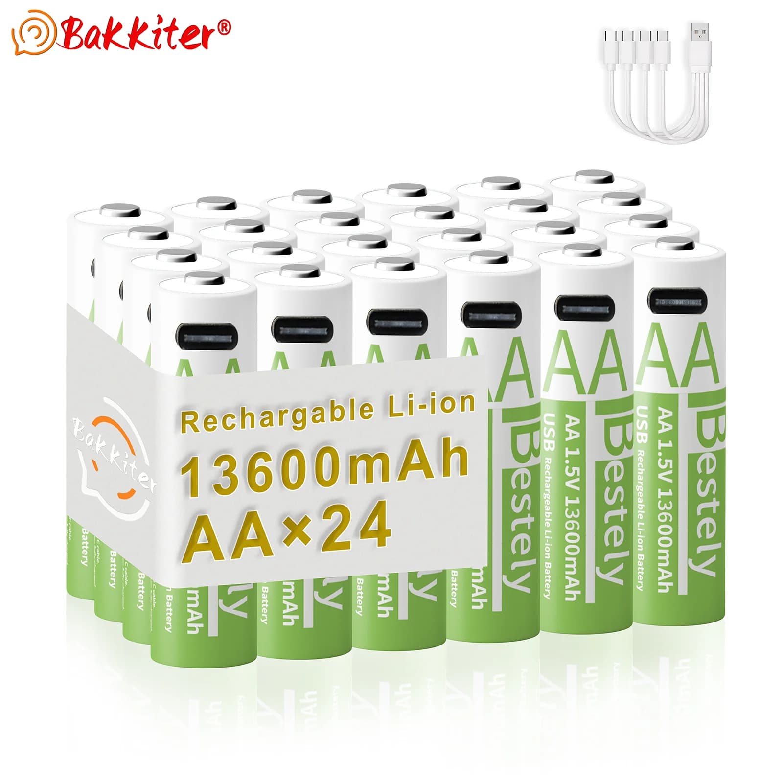 Bestely Batteria al litio ricaricabile da 1,5 V AA 13600 mAh Batterie agli ioni di litio a ricarica rapida di lunga durata 2000 cicli con cavi USB-C
