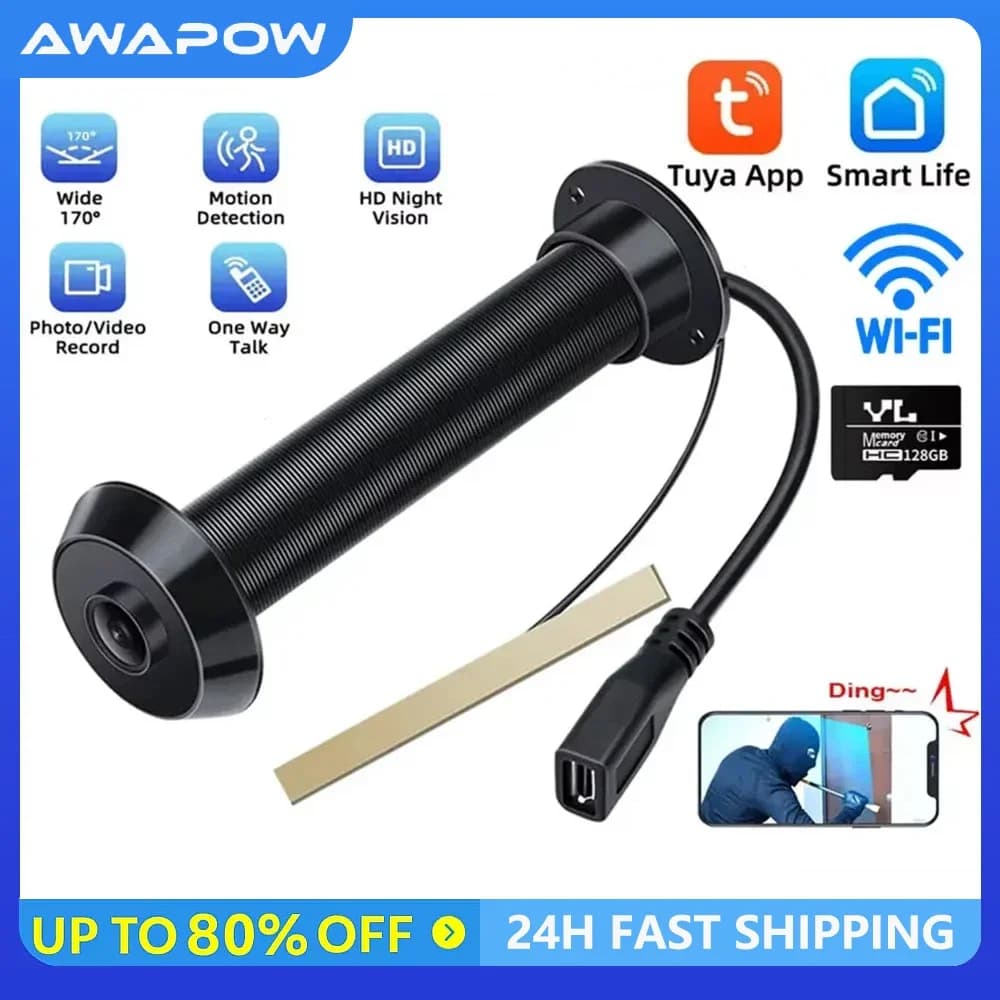 Visualizzatore spioncino per porta Awapow Tuya 170 ° Videocitofono grandangolare 2.4G/5G Wifi Mini telecamera Visione notturna Rilevazione movimento 1080P NUOVO