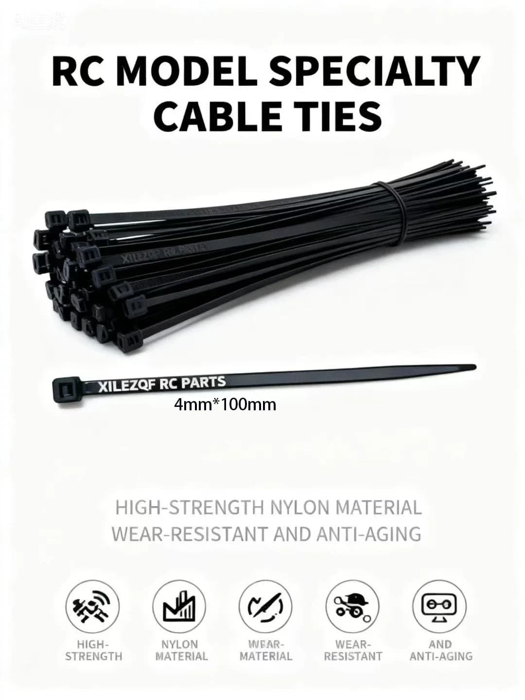 XILEZQF 10 Pezzi 4x100mm Mini Fascette Autobloccanti in Nylon Nero per Modelli RC, Auto, Barche, Droni