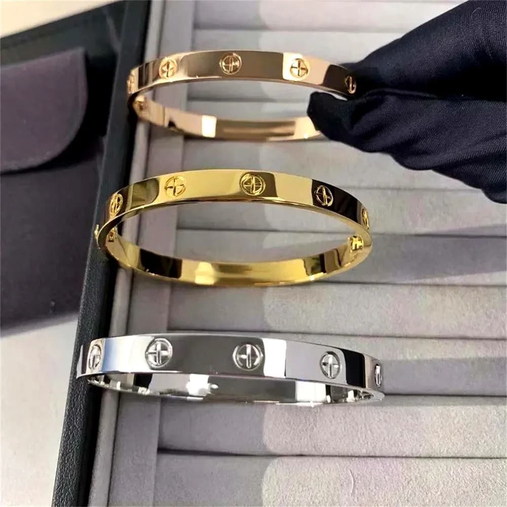 New Design Gold Color Zircon And Cross Nut Nail Bracelet Gold & Bangle For Woman Stainless Steel Screw Brand Jewelry
