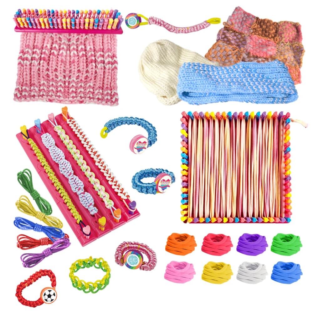 Kit Fai-da-Te per Tessitura, Giocattoli Artistici e Artigianali per Bambini, Macchina per Lavorare a Maglia Sciarpe, Cappelli e Borse, Regalo per Età 6+