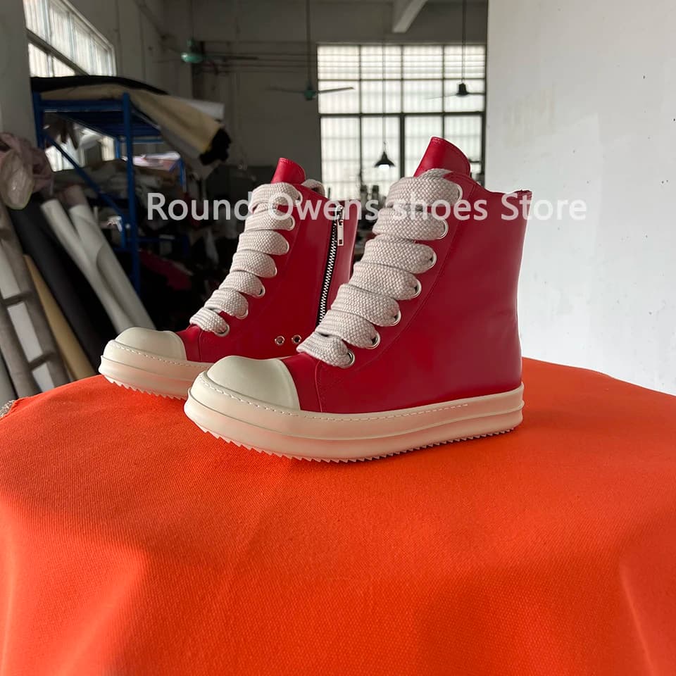 Sneakers alte da uomo StreetRo con suola spessa, scarpe rosse in pelle con cerniera, stivali alla caviglia unisex di lusso casual punk con suola spessa e lacci da donna