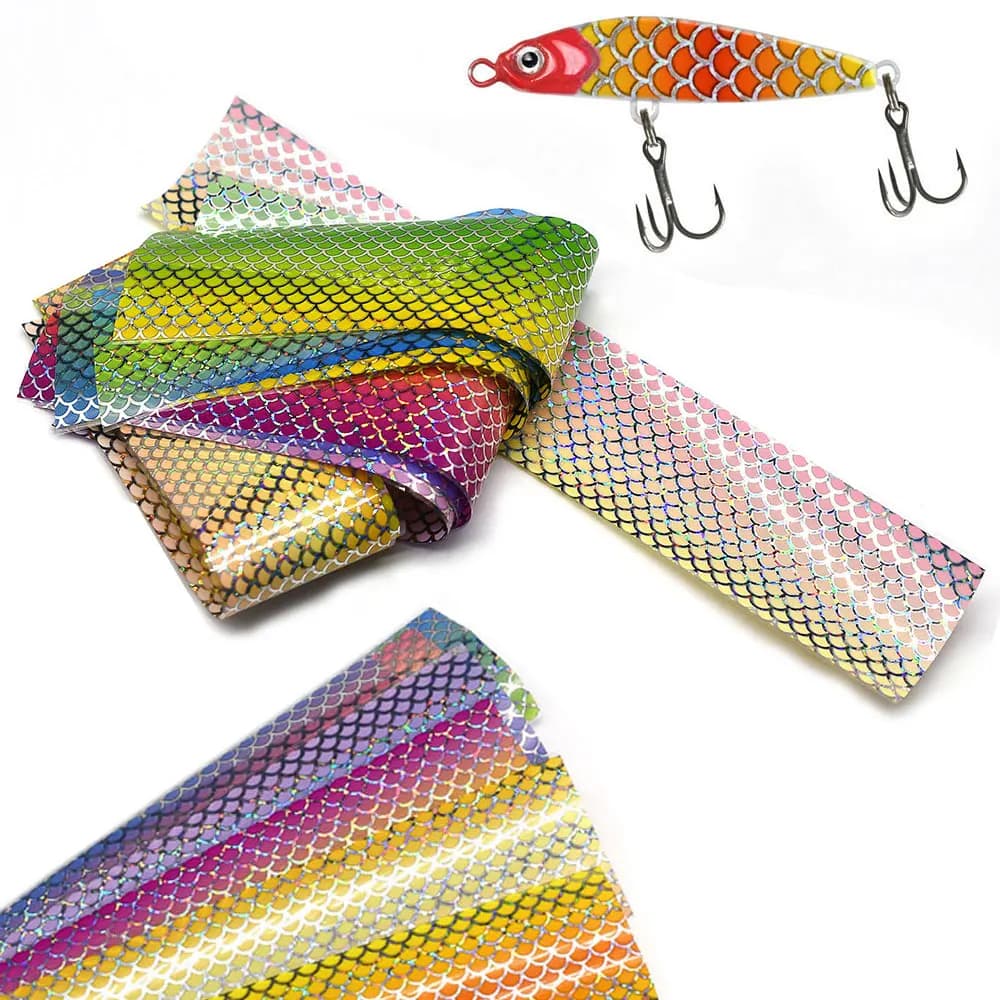 10 colori/pacco esca per squame di pesce pellicola di carta laser colorata nessuna adesivo jig esca dura accessori per esche da pesca fai da te