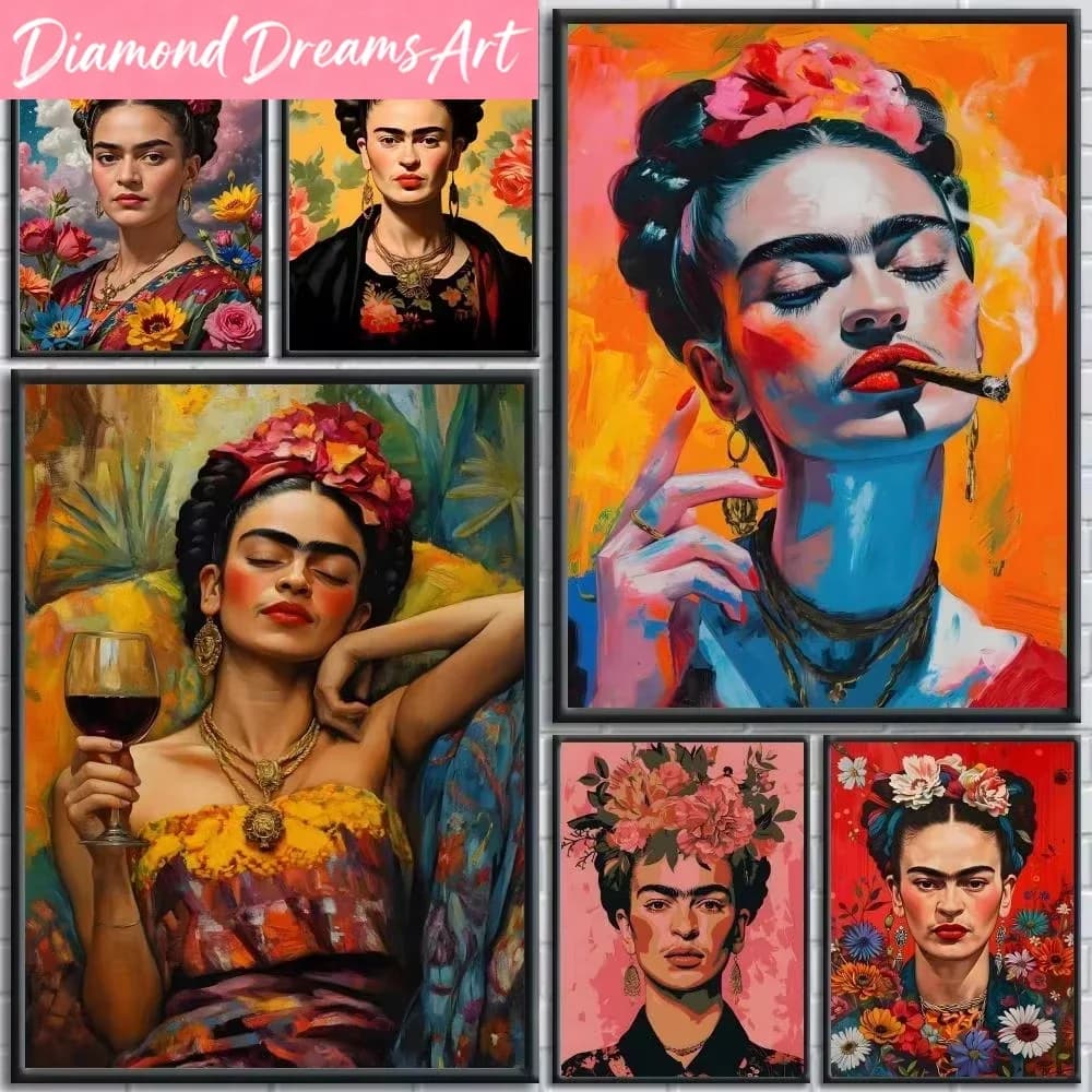 Frameless,Frida Kahlo Style Anime Diamond Painting for Home Bedroom Wall Decoration Gift 5D DIY Full Drill Frameless Canvas Art