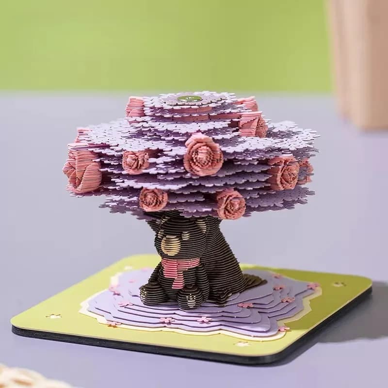 Blocco Note 3D con Orso e Albero Fiorito, Foglietti Adesivi Artistici, Decorazione da Scrivania, Regalo per la Fidanzata