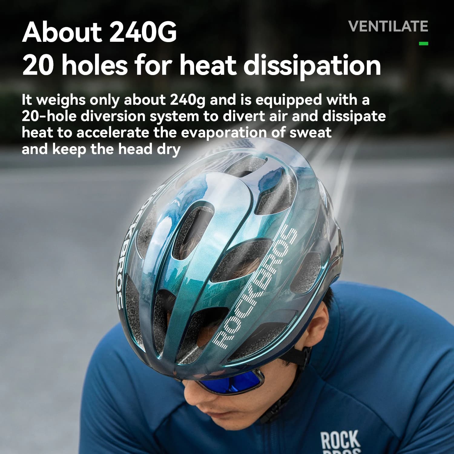 Casco da Bicicletta ROCKBROS con Guscio in PC, Leggero, Sicuro, Antibatterico, con 20 Fori per Dissipazione del Calore, per Uomini e Donne