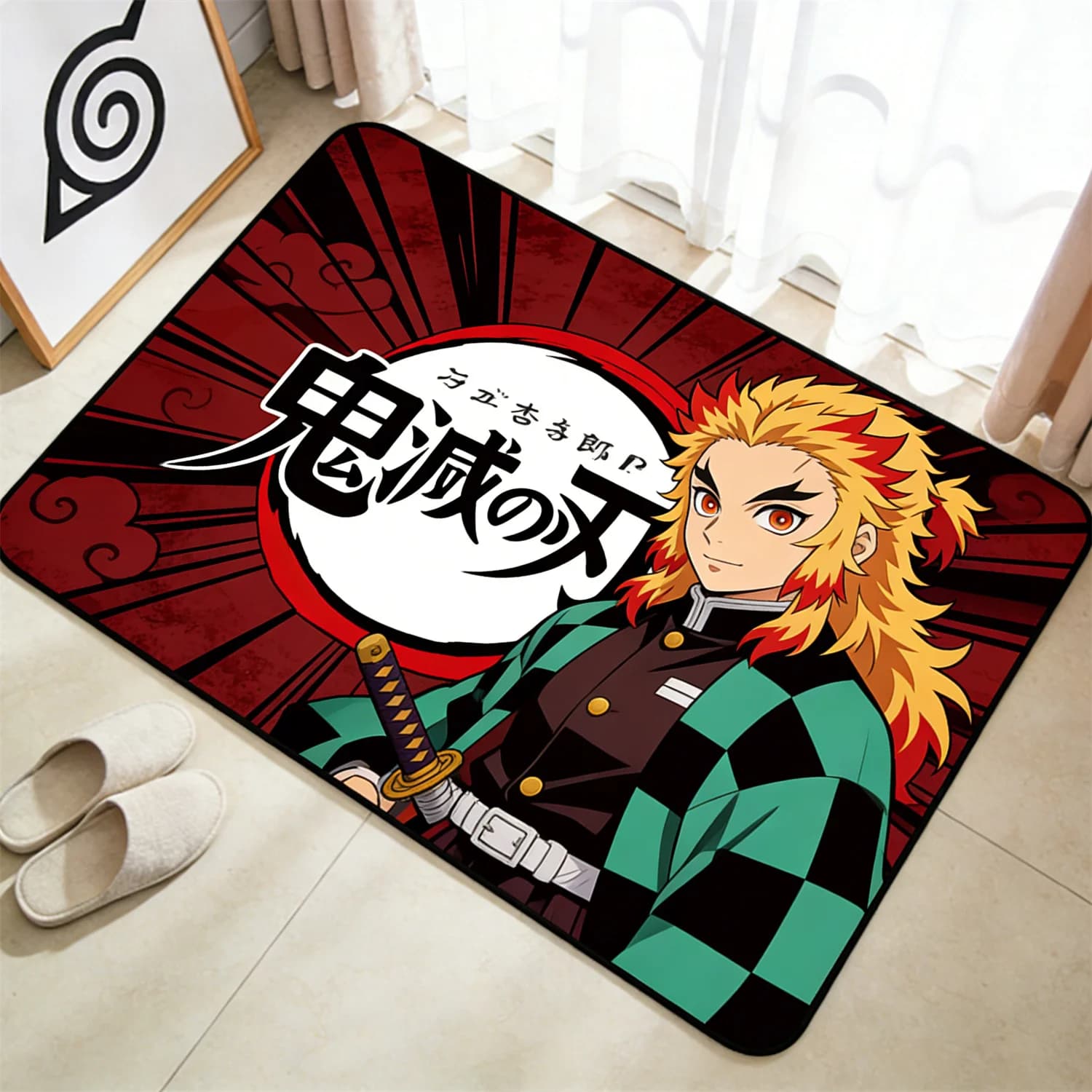 Demon Slayer Doormat, Anime Fan Favorite Snake Pattern Print Decorative Floor Mat for Fans, Anime Entryway Decor