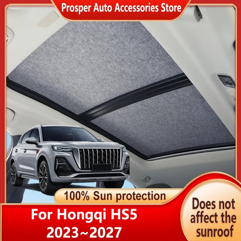 Car Panoramic Sunroof Insulation Roof Visor For Hongqi HS5 2023~2027 26 Sun Protection Adsorption Suede Curtain Sunshade Anti-UV