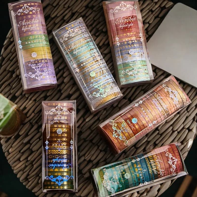 1set Gold Foil Washi Tape Set Extra Thin Decorative Tape for Scrapbook Journal Diary DIY Craft Decoration
