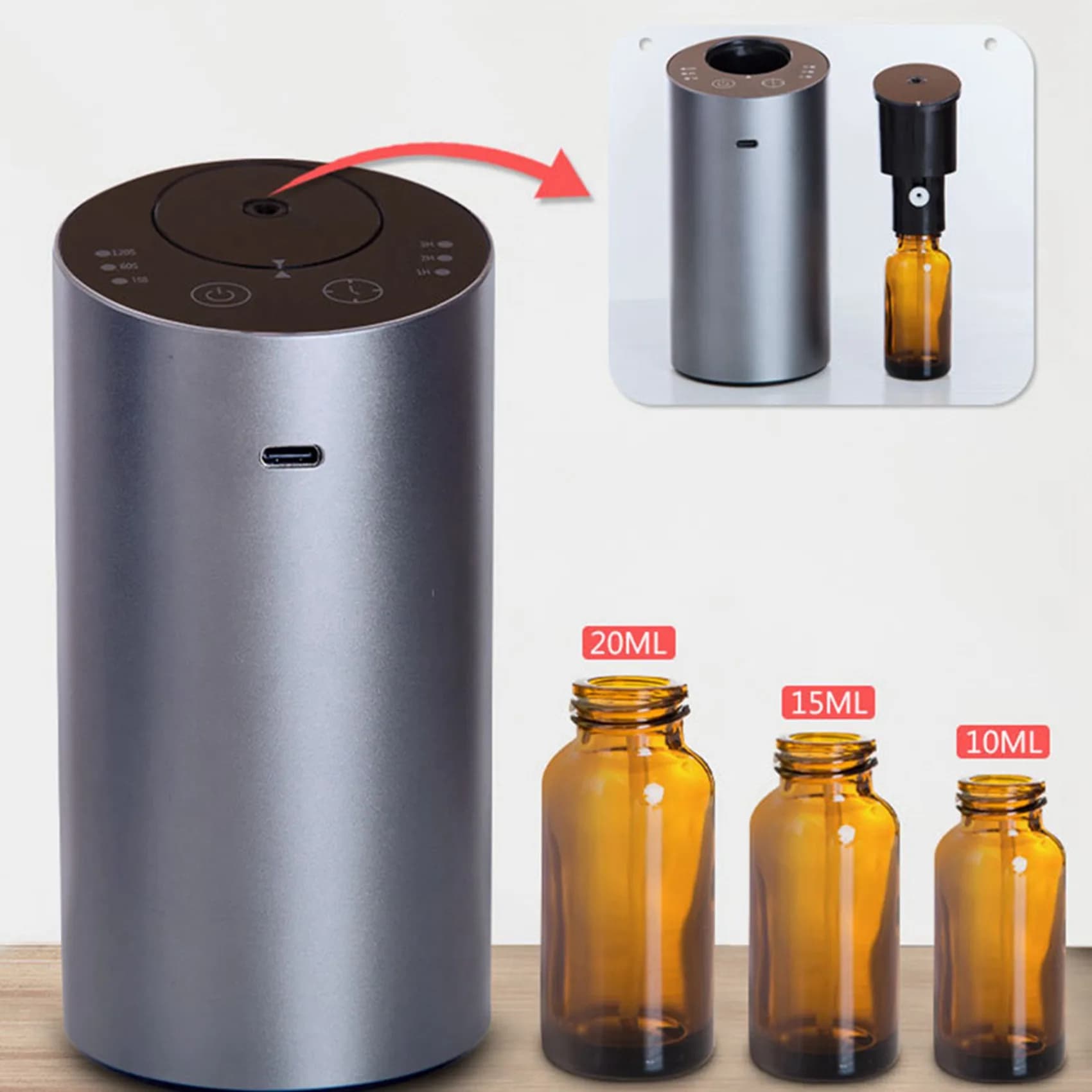 LITE-2X Diffusore di oli essenziali per auto, deodorante per ambienti, senza acqua, USB, nebulizzatore per aromaterapia, ricaricabile, per casa, yoga, B