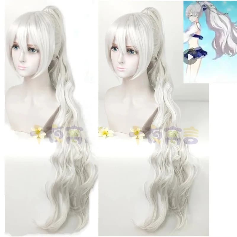 FGO Caster Anastasia Nikolaevna Romanova Coda di cavallo lunga 100 cm con clip Argento Bianco Cosplay + Cappellino per parrucca