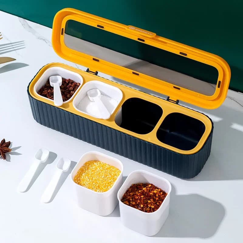 Scatola portaoggetti per condimenti da cucina con quattro scomparti Scatola per condimenti separata Set combinato per uso domestico Scatola per condimenti