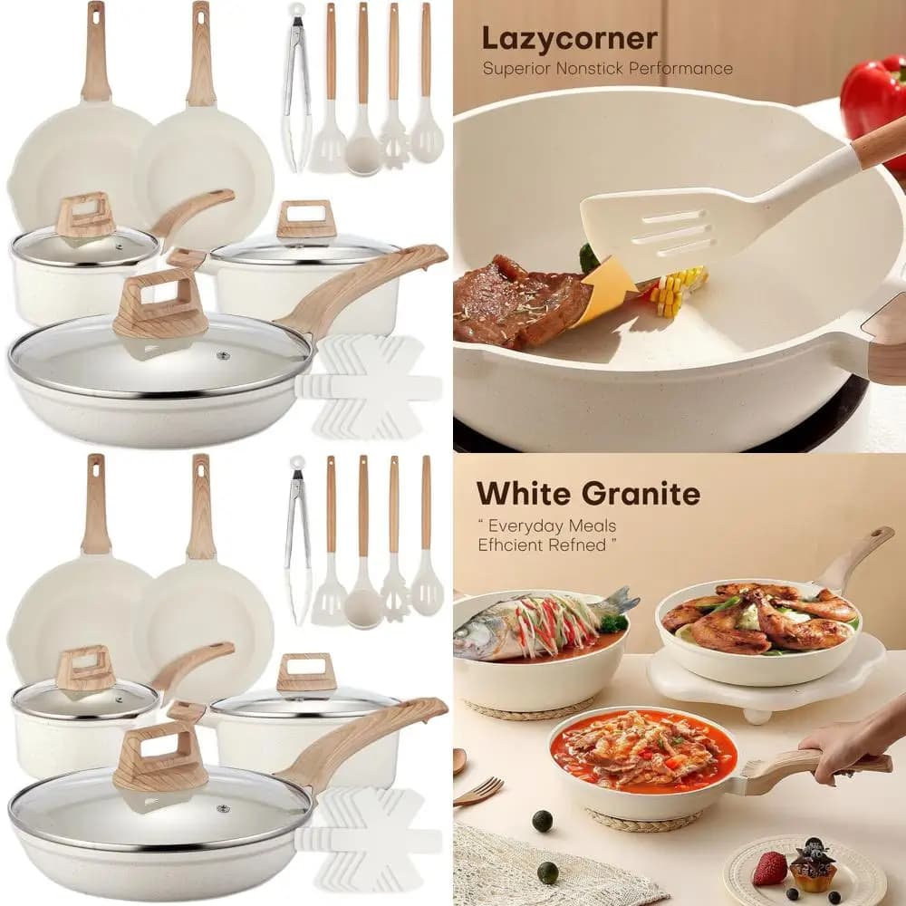 Kitchen ceramic non-stick pans set: 18-piece induction pans and pans