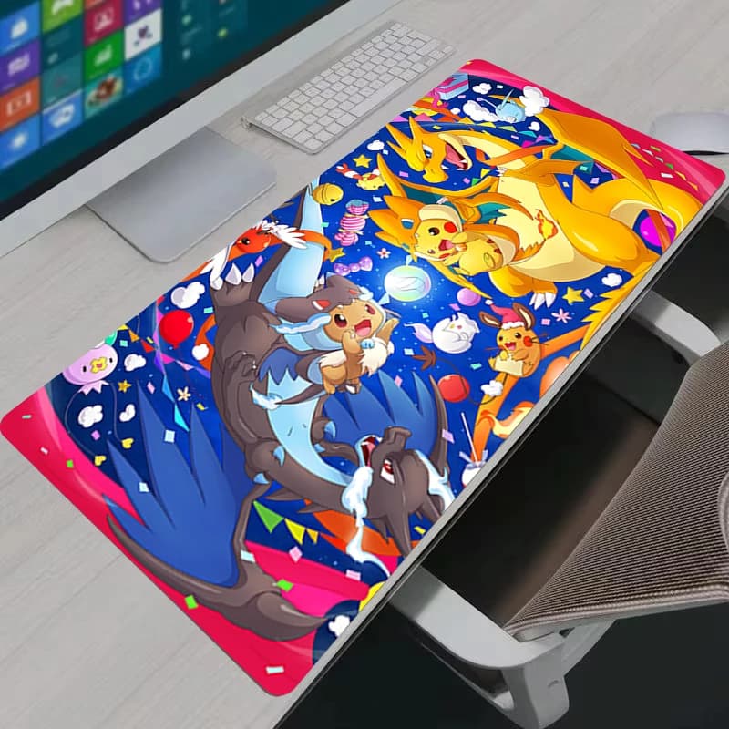 Mouse Pad Anime Gaming P-Pokemon Charizard Gamer Cabinet Mouse Mat P-Pikachu Keyboard Mousepad Lock Edge Computer Desk Mat