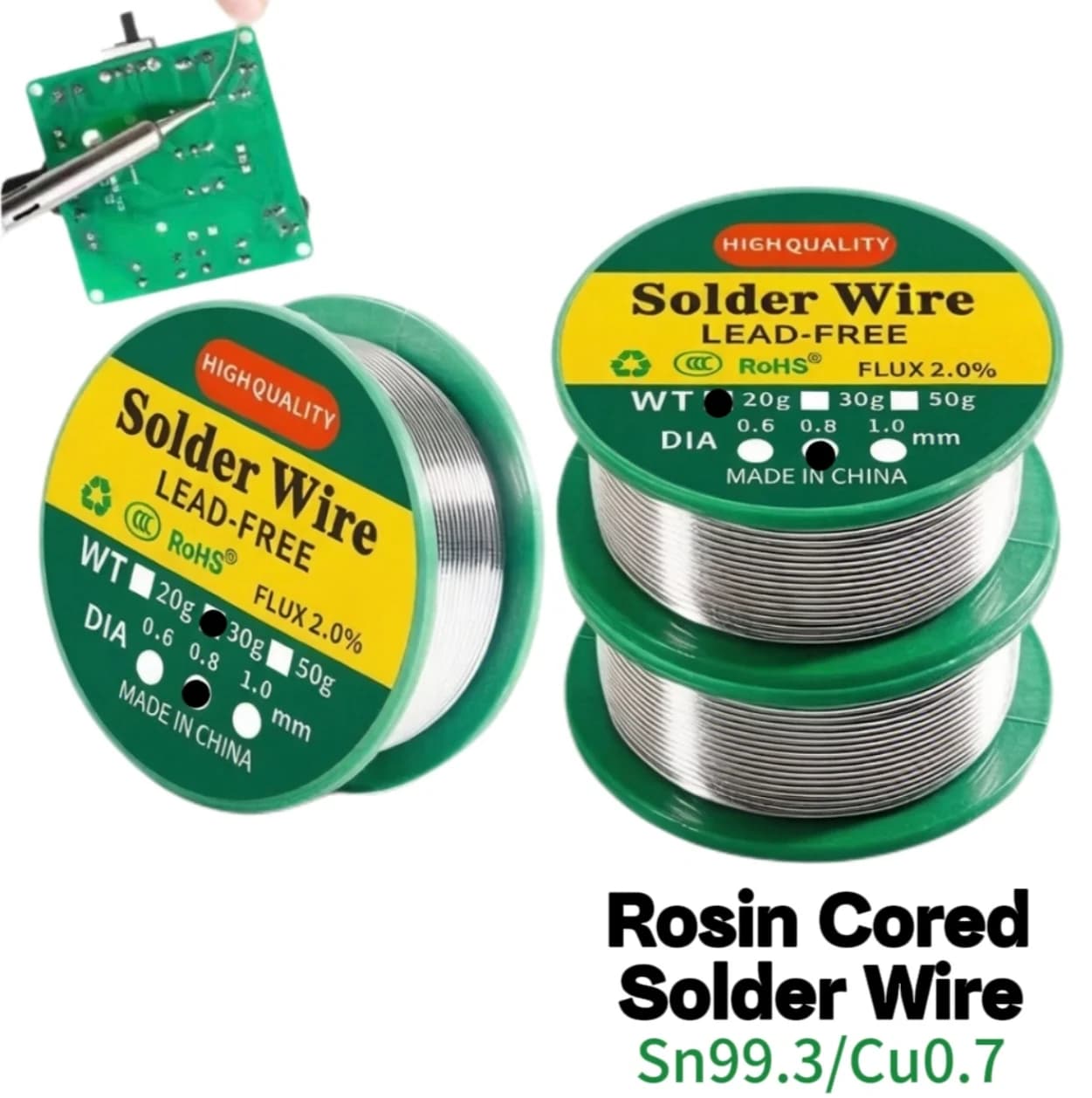 20g-50g Lead-free No-clean High Purity Solder Wire Tin Low Melting Point Degrees Solder Wire for Electronic Repair Sn99.3cu0.7