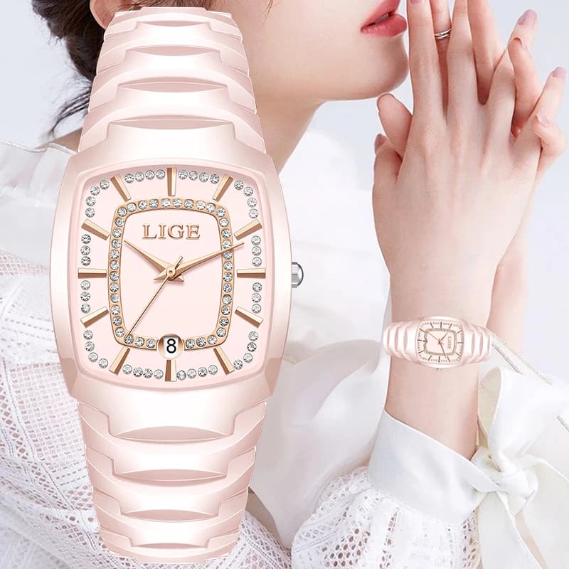 LIGE Elegant and Luxury Quartz Watches for Women, Classics and Fashion, with Ceramic Strap, Automatic Date, Waterproof, Gift for Ladies
