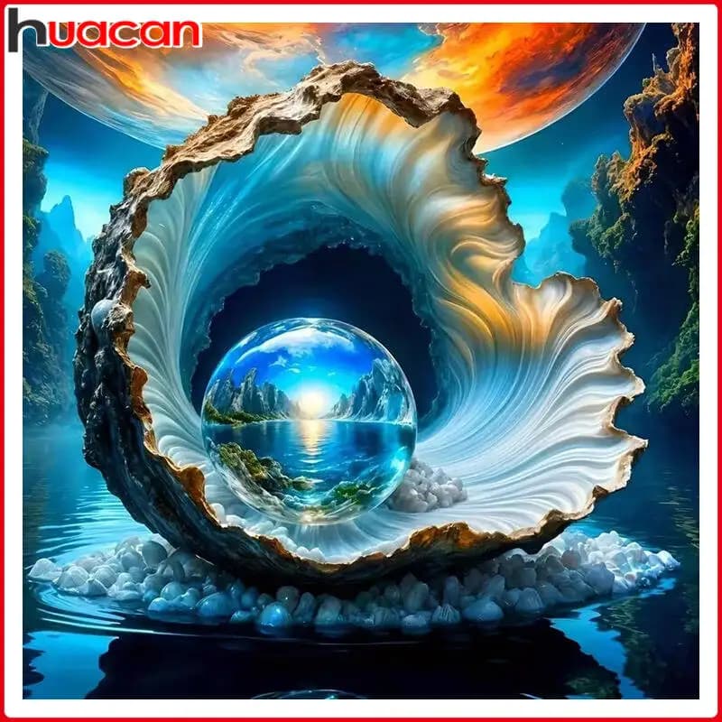 Huacan 5d Diy Diamond Painting Stereoscopic Shell Abstract Landscape Diamond Mosaic Art For Adults Home Decor Holiday Gifts